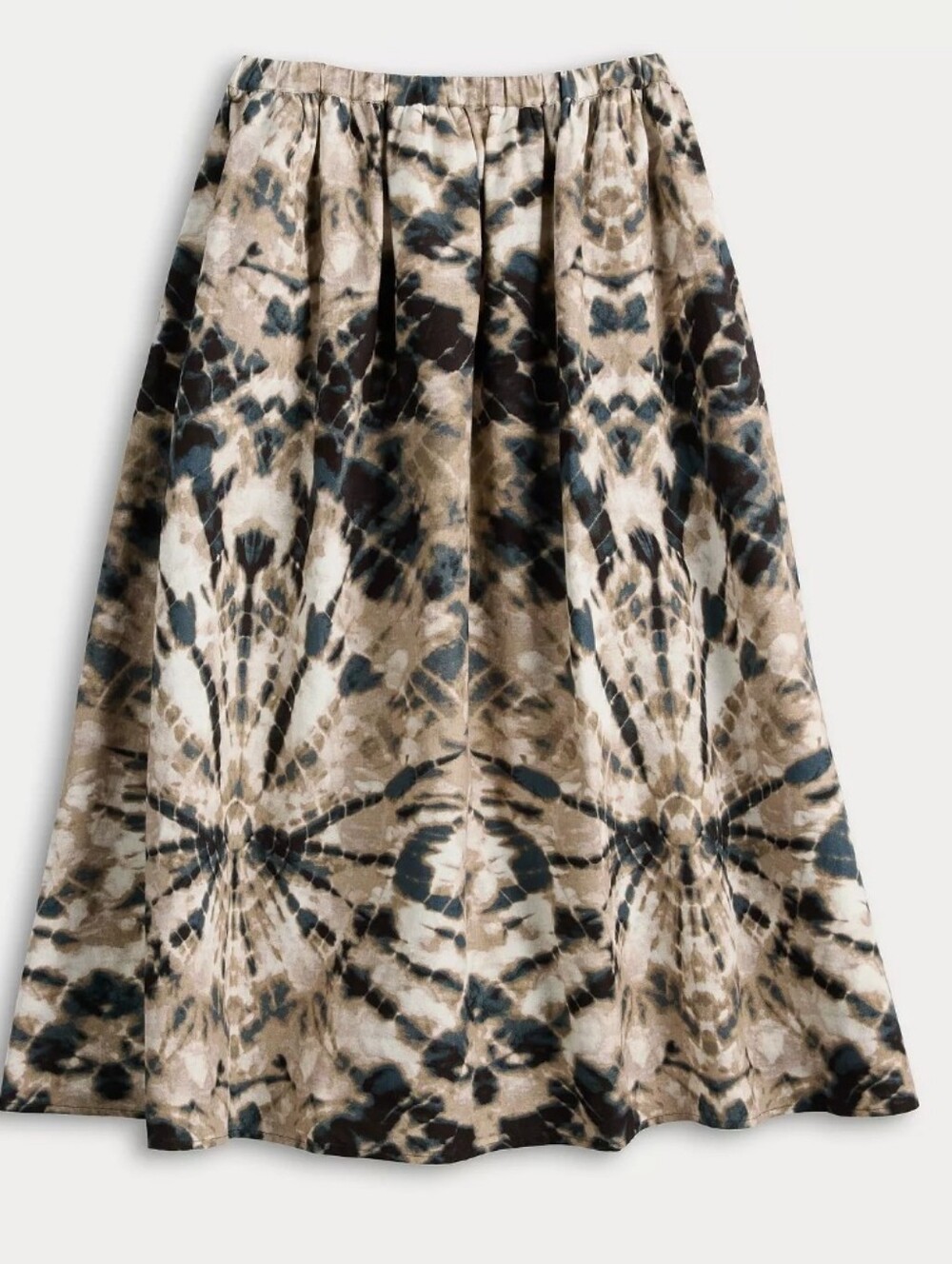 NWT Simply Vera Linen Blend Tie-Dye Midi Skirt in Beige and Black Size L
